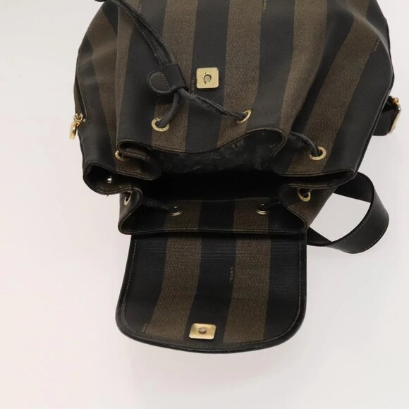 FENDI Pecan Canvas Backpack Brown Black gold Auth ep8678 - Picture 13 of 16